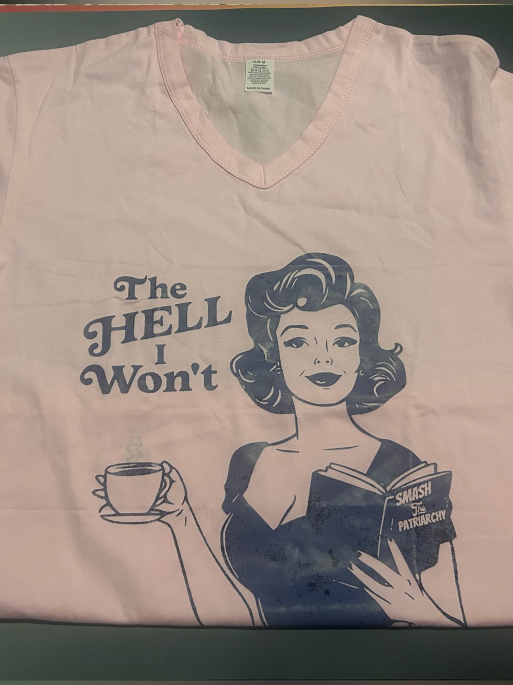 Graphic Pink V-Neck Tee — "The Hell I Won't"